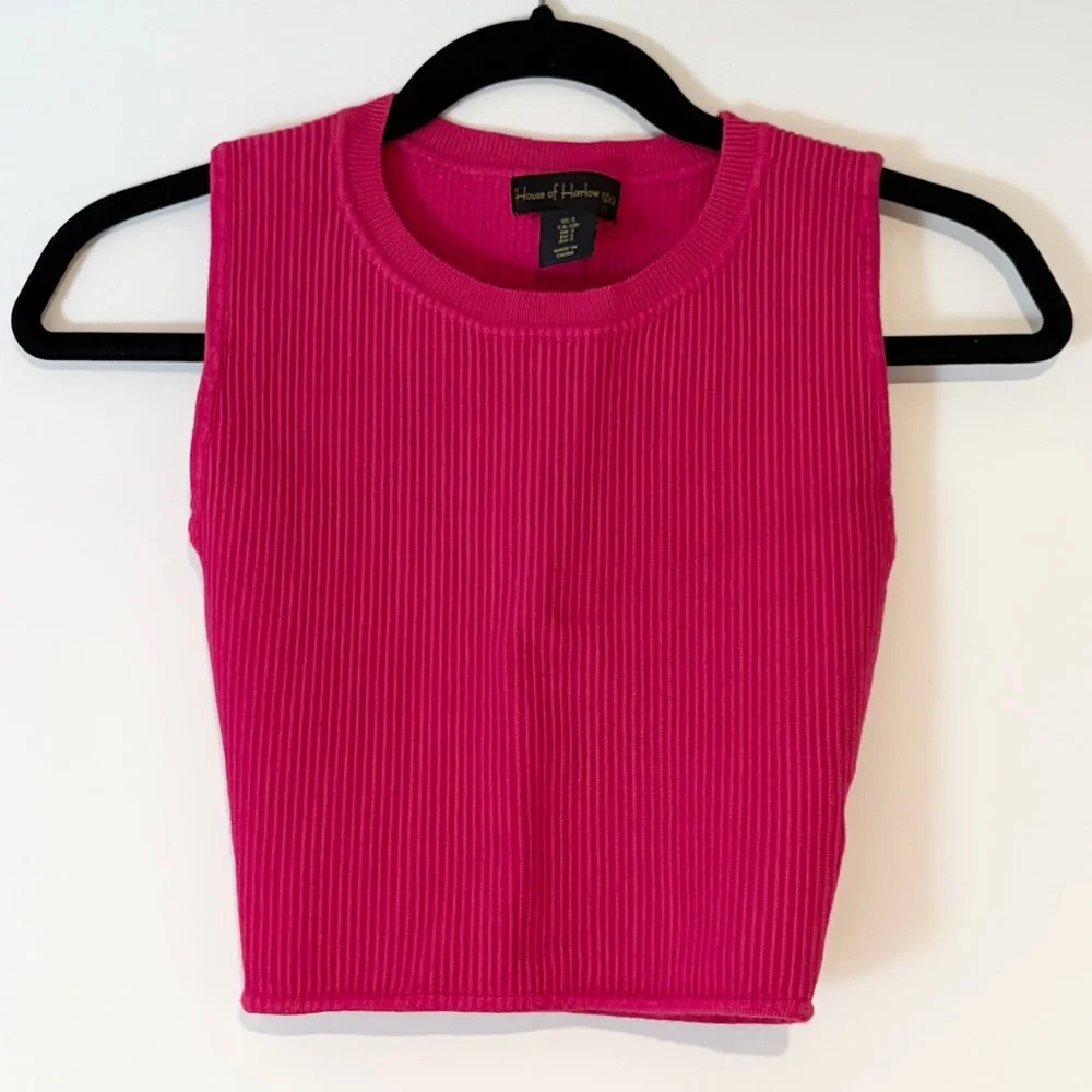 House of Harlow 1960 Ribbed Crop Tank Top Hot Pink, Size Small - Picture 1 of 2